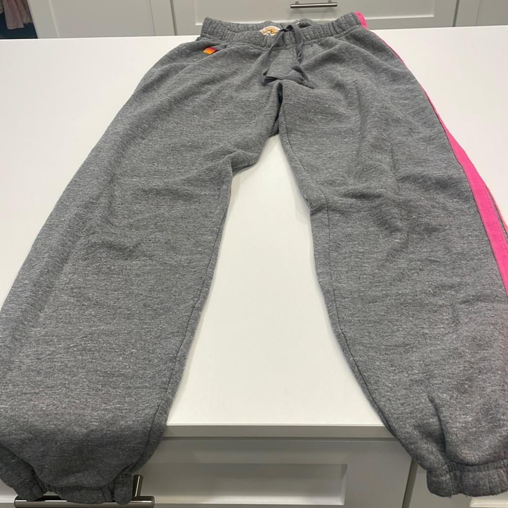 Aviator Nation fluorescent 5 stripe gray sweatpants, small